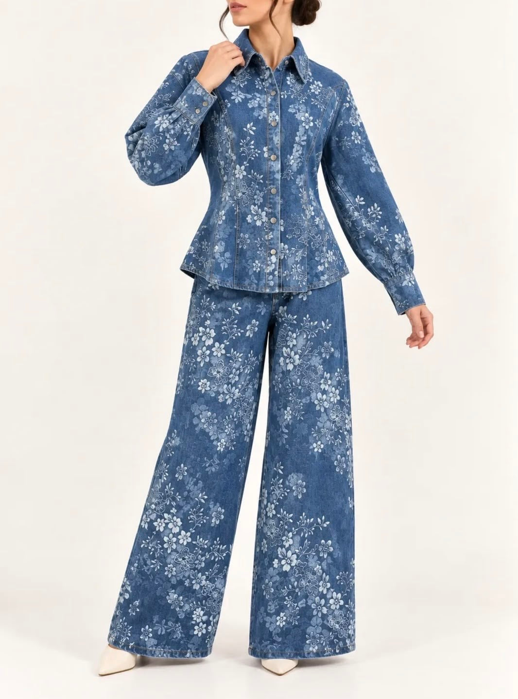 Denim Bloom Coord Set