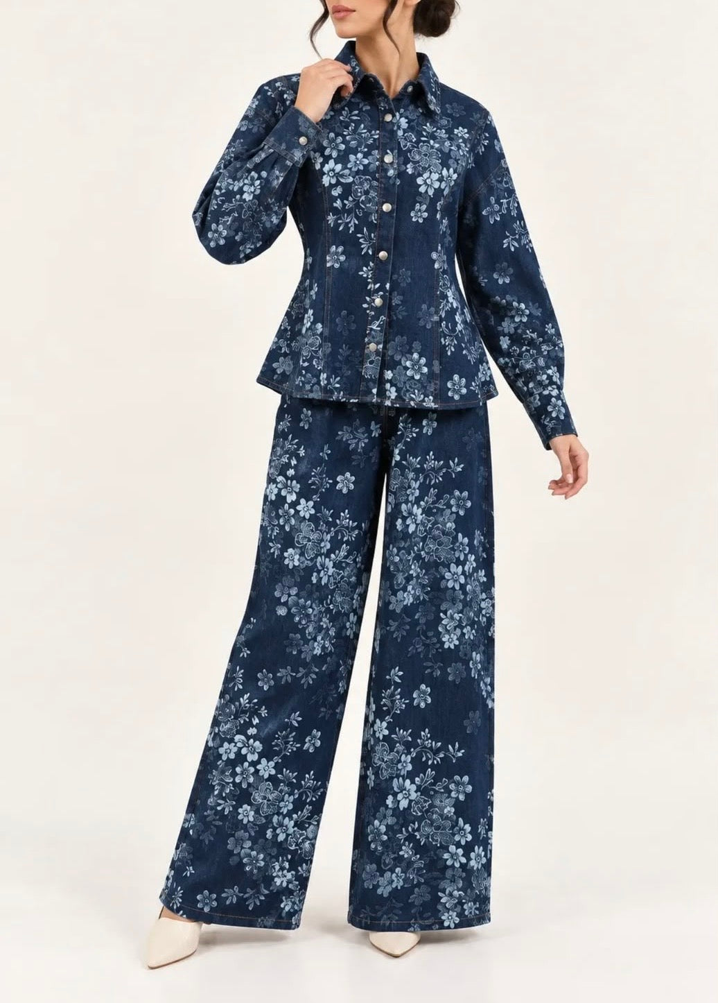 Denim Bloom Coord Set